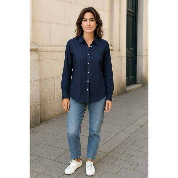 Brooks Brothers Irish Linen Shirt Wmn L Blue/Gray Button Front Long Sleeve Top - Picture 1 of 5